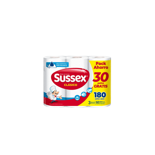 PAPEL ROLLO DE COCINA SUSSEX PACK AHORRO 60 PAnOS 3 UN -1- PAPEL ROLLO DE COCINA SUSSEX PACK AHORRO 60 PAnOS 3 UN -1-